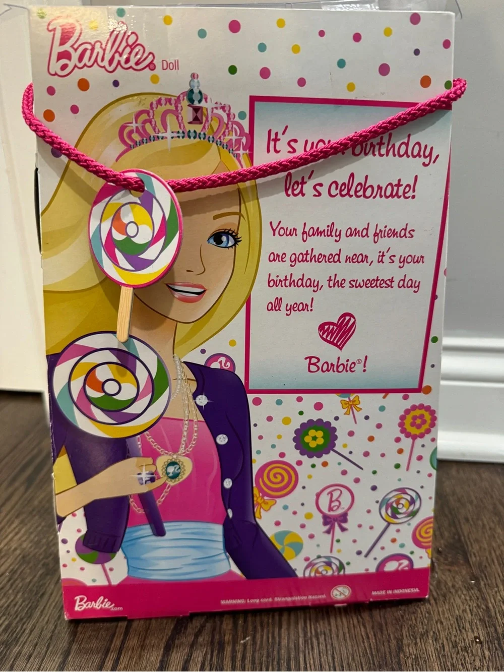 Happy Birthday Barbie Doll with Tiara Lollipop-Pattern Dress